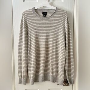 Men's Club Monaco Cream and Light Grey Striped Sweater Size Medium